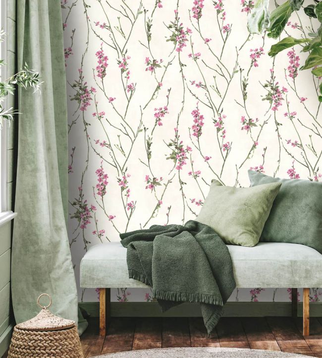 WM-386-06R - Blossom Wallpaper - Pink On Cream - Woodchip & Magnolia