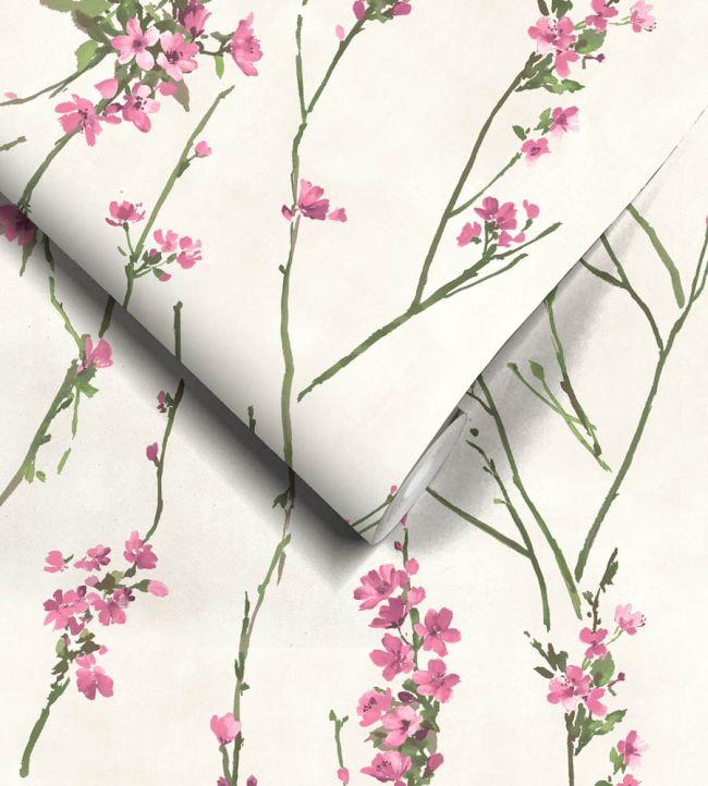 WM-386-06R - Blossom Wallpaper - Pink On Cream - Woodchip & Magnolia