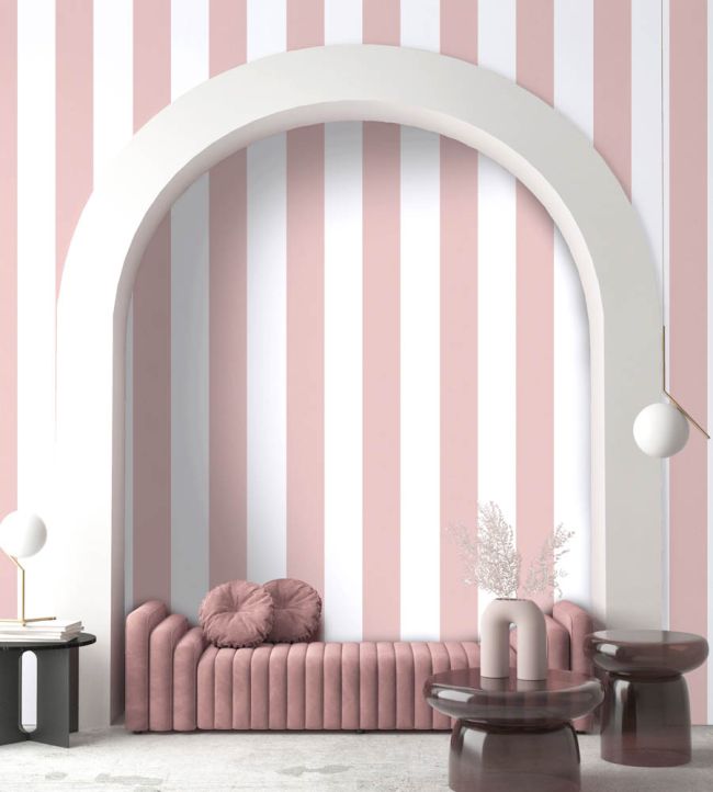 WM-413-03R - Awning Stripe Wallpaper - Blush Pink - Woodchip & Magnolia