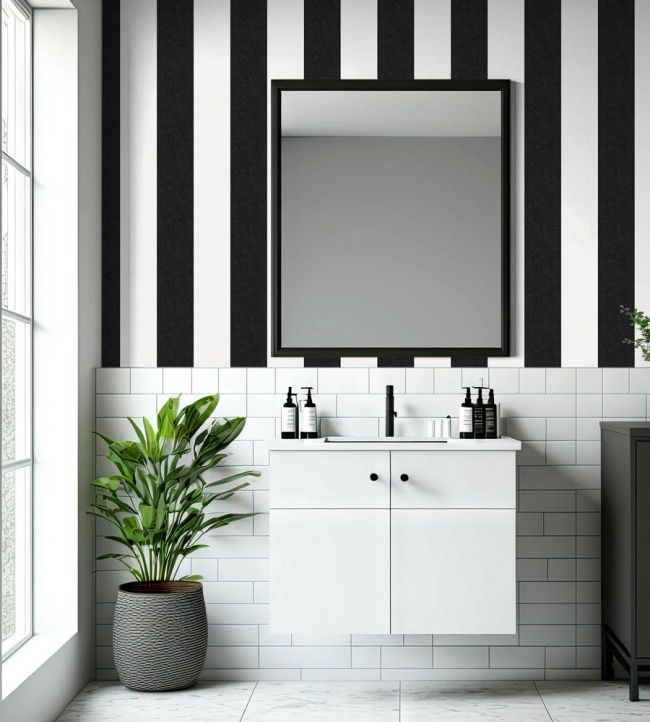 WM-413-05R - Awning Stripe Wallpaper - Monochrome - Woodchip & Magnolia