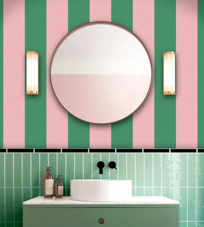 WM-413-10R - Awning Stripe Wallpaper - Watermelon - Woodchip & Magnolia