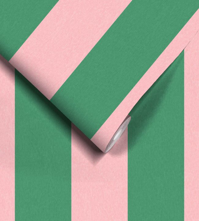 WM-413-10R - Awning Stripe Wallpaper - Watermelon - Woodchip & Magnolia