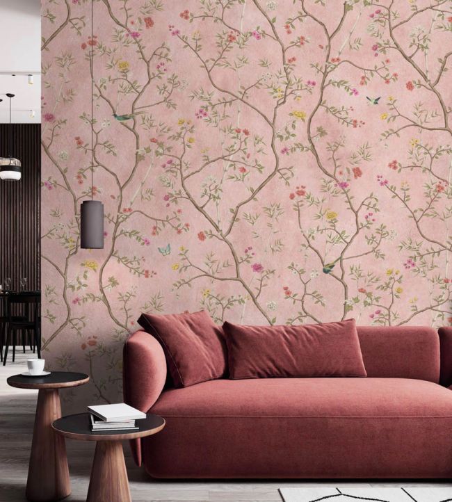 WM-454-03R - Chinoiserie Onism Wallpaper - Mural - Dusty Pink - Woodchip & Magnolia