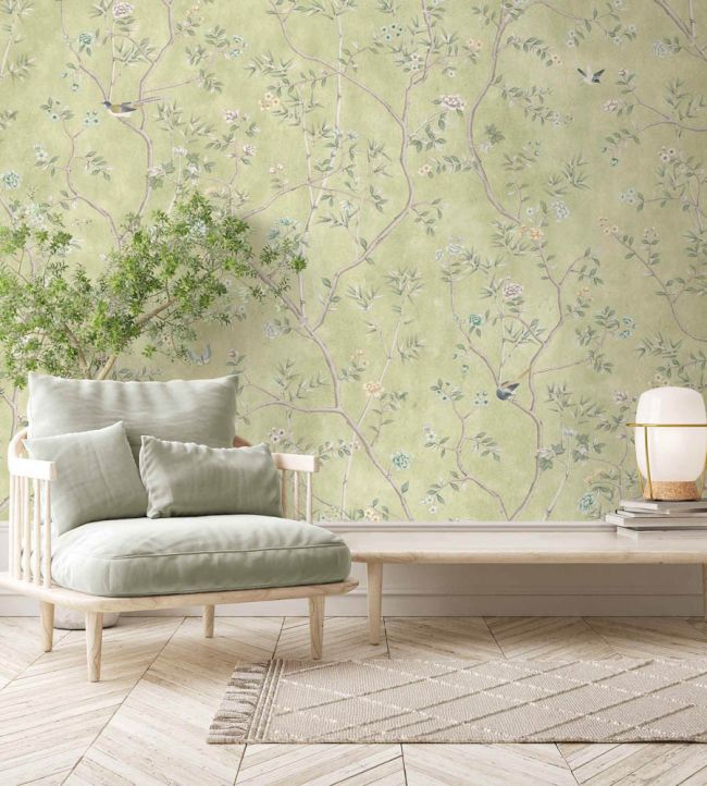 WM-454-07R - Chinoiserie Onism Wallpaper - Mural - Olive Green - Woodchip & Magnolia