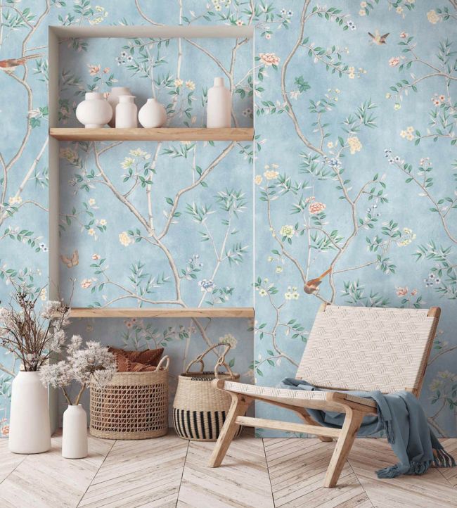 WM-454-08R - Chinoiserie Onism Wallpaper - Mural - Sky Blue - Woodchip & Magnolia