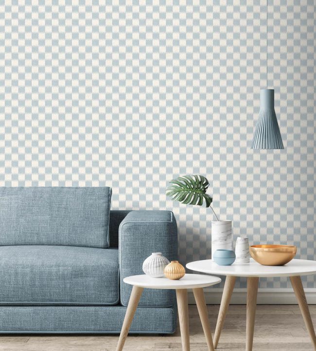 WM-487-03 - Checkmate Wallpaper - Powder Blue - Woodchip & Magnolia