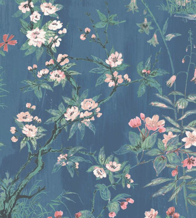 WMF-126-09VD - Rivington Fabric - Marine Blue Blush - Woodchip & Magnolia