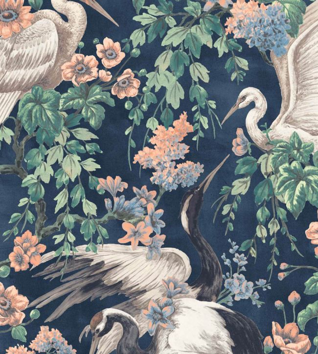 WMF-411-01VD - Maurice Fabric - Navy Coral - Woodchip & Magnolia
