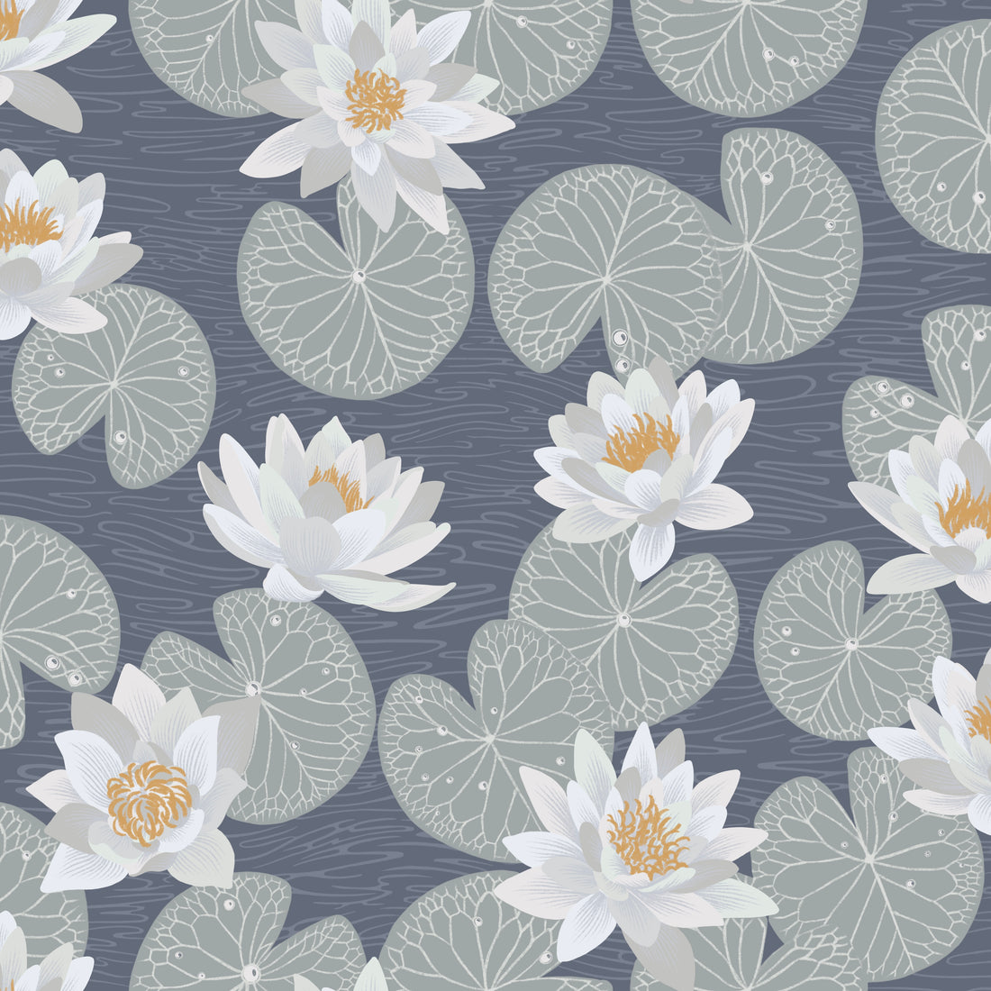 Water Lilies Wallpaper - Blue - Summer Gray