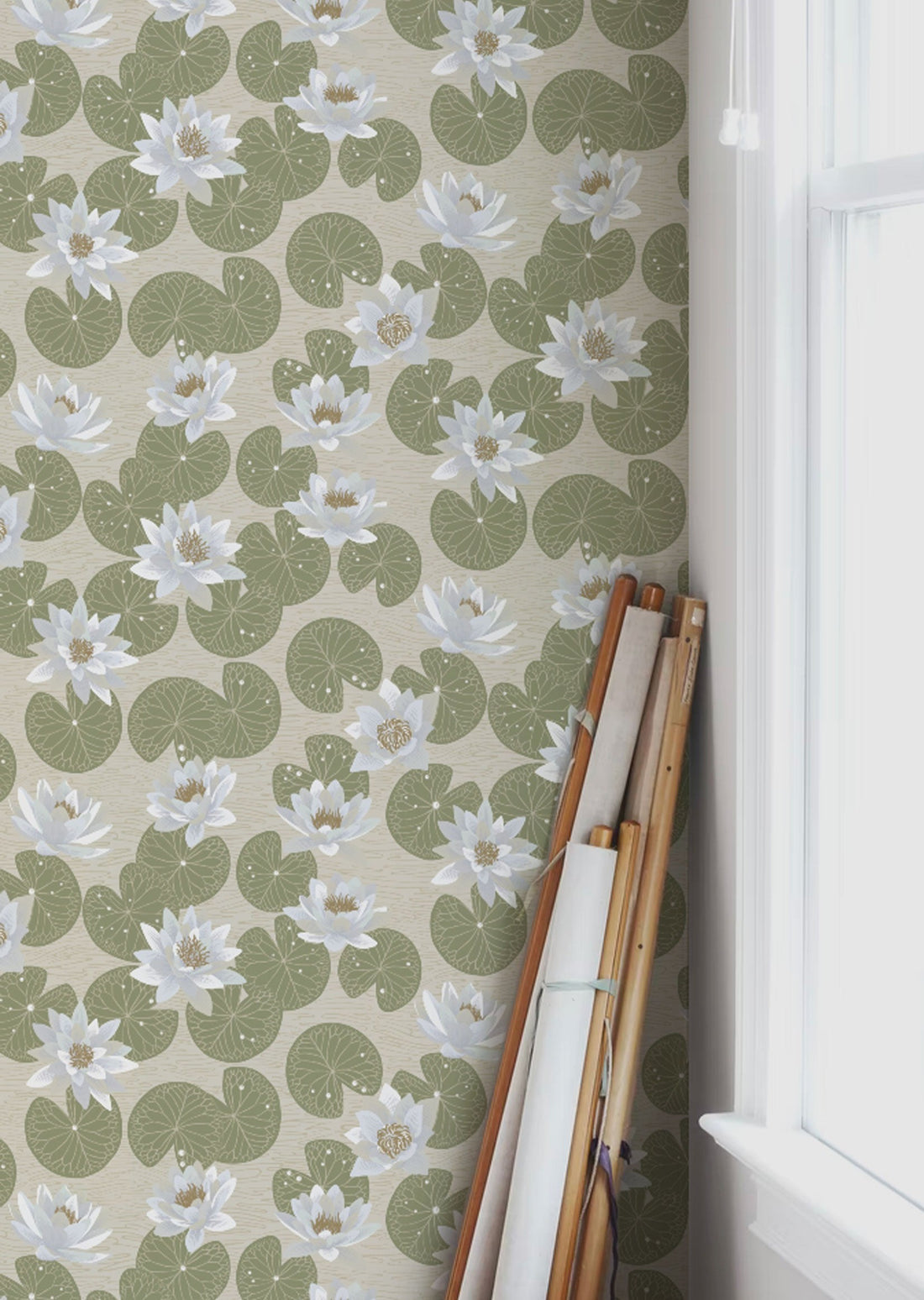 Water Lilies Wallpaper - Green - Summer Gray