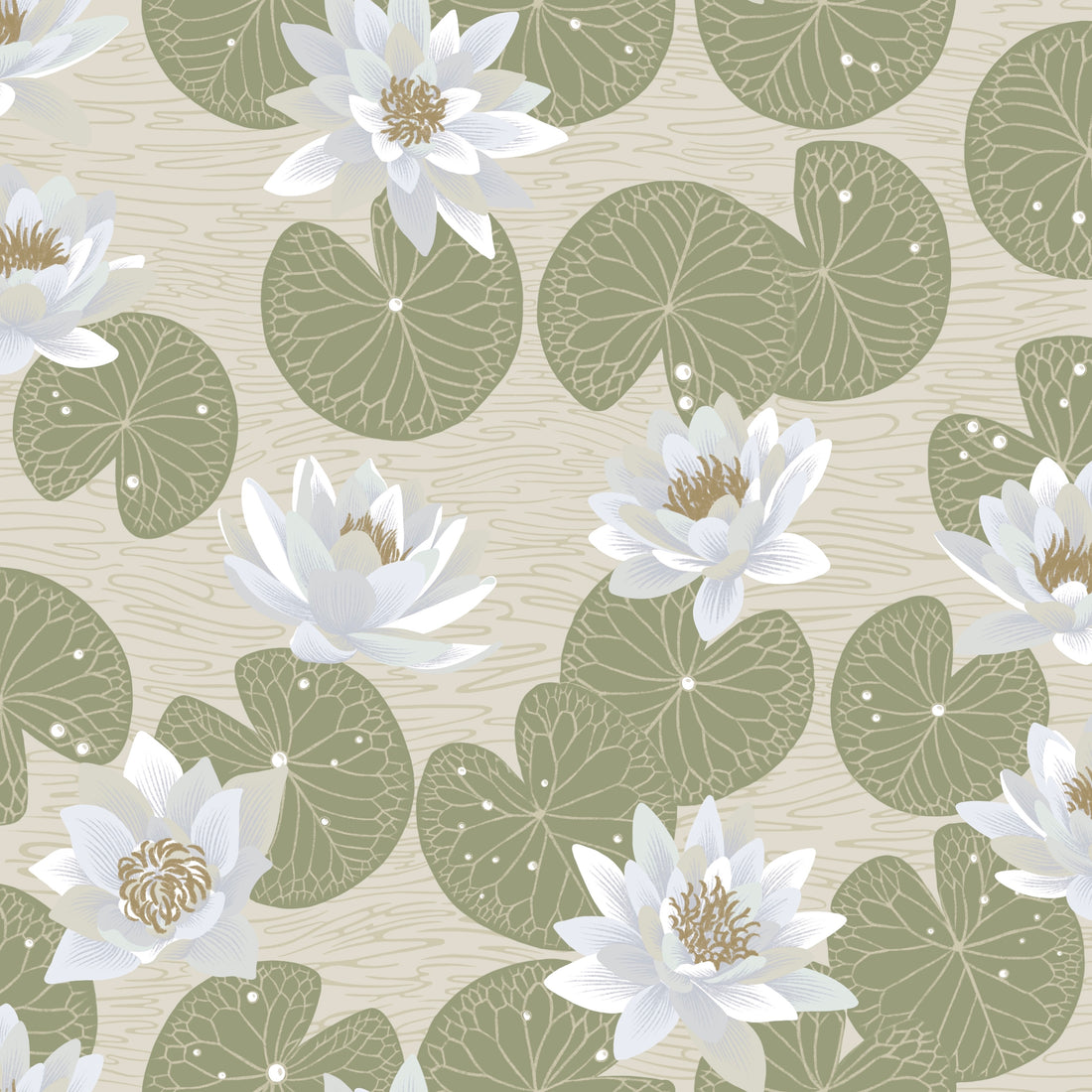 Water Lilies Wallpaper - Green - Summer Gray