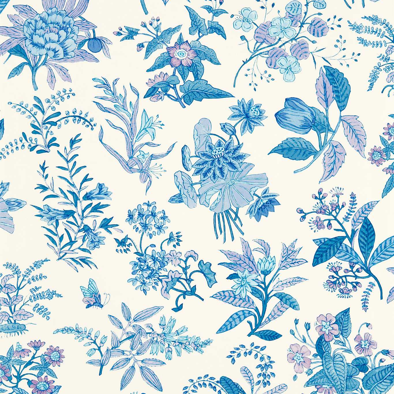 Woodland Floral Wallpaper - Lapis/Amethyst/Pearl - HSRW113059 - Harlequin