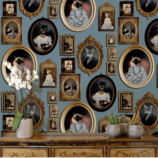 A Cavalcade of Cats Wallpaper - Blue - The Graduate Collection - CC1CATBLUE - Premier Wallcovering