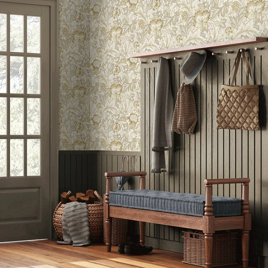 Acanthus Garden Floral Wallpaper - Latte - NextWall - NW60507 - Premier Wallcovering