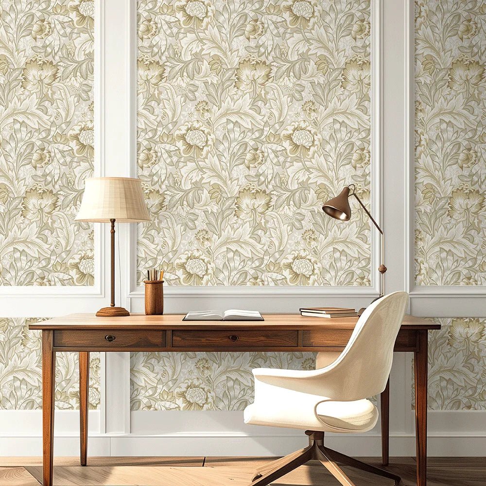 Acanthus Garden Floral Wallpaper - Latte - NextWall - NW60507 - Premier Wallcovering