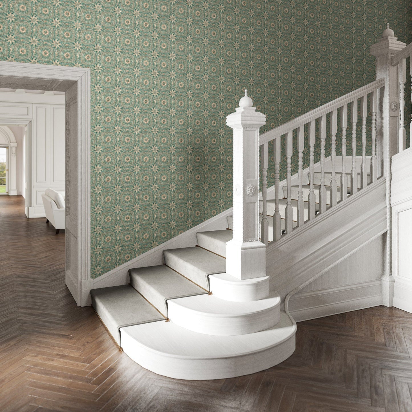 Adaline Wallpaper - Teal - Warner House - Premier Wallcovering