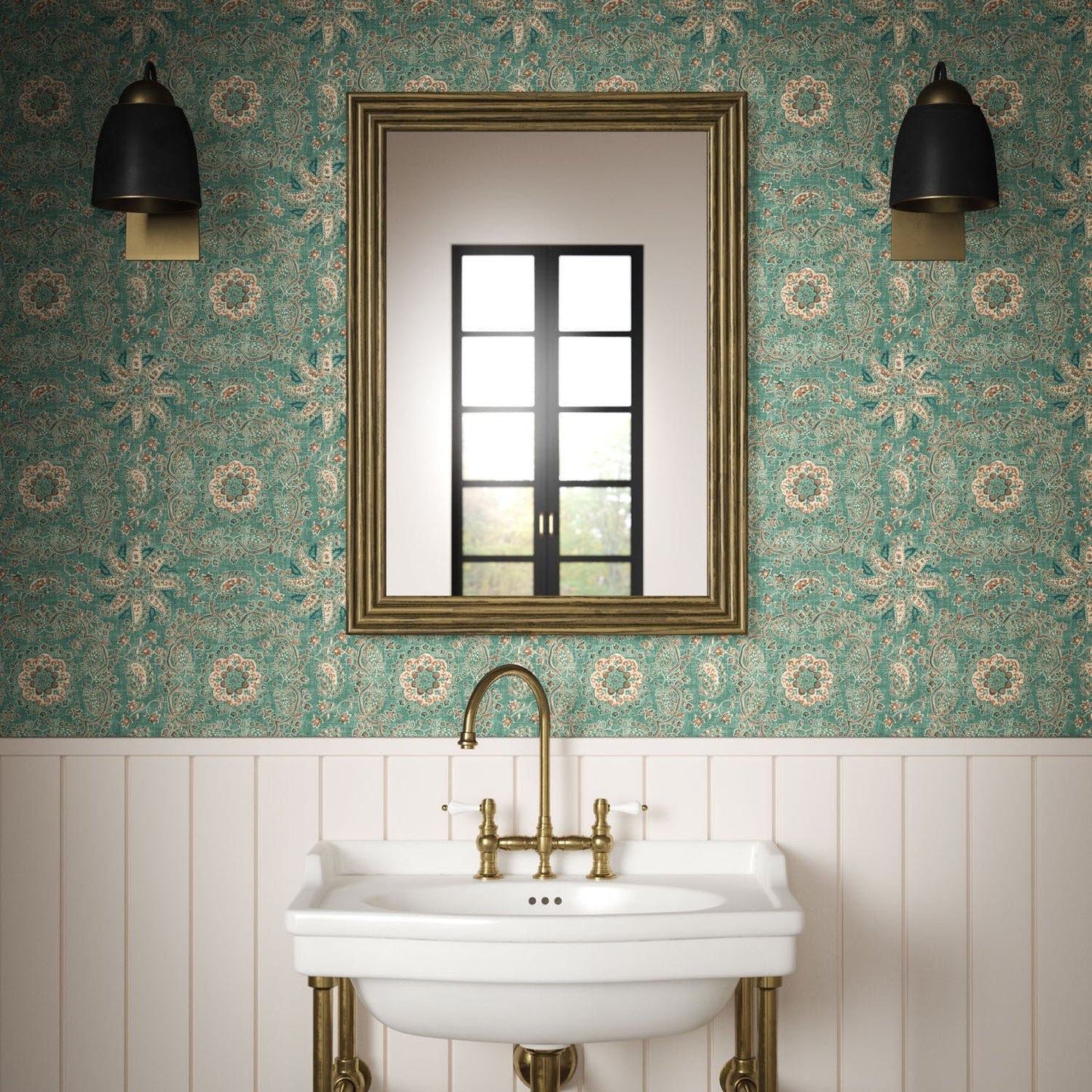 Adaline Wallpaper - Teal - Warner House - Premier Wallcovering