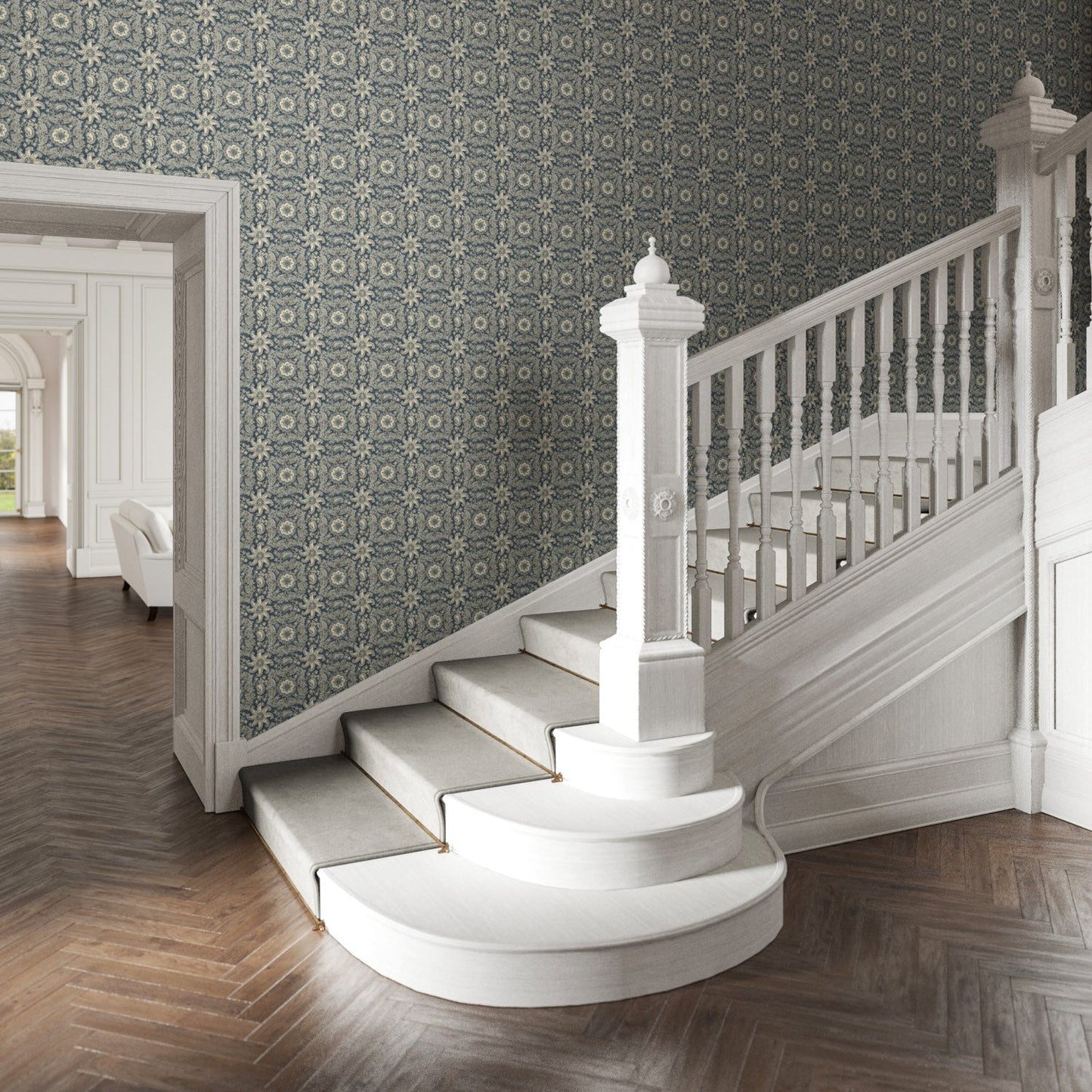 Adaline Wallpaper - Indigo - Warner House - Premier Wallcovering