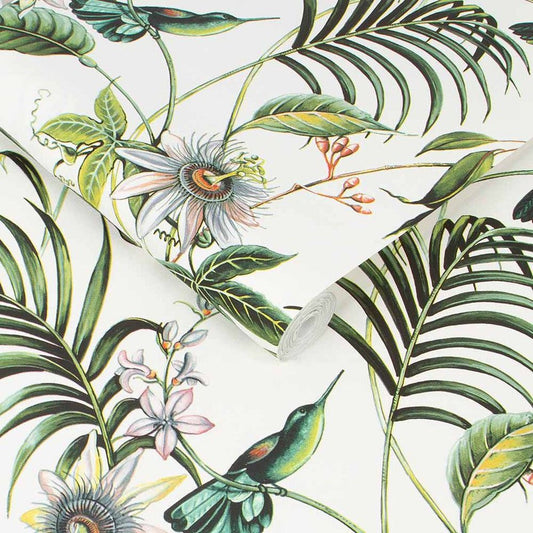 Adilah Tropical Floral Wallpaper - White - Superfresco Easy - 106975 - Premier Wallcovering