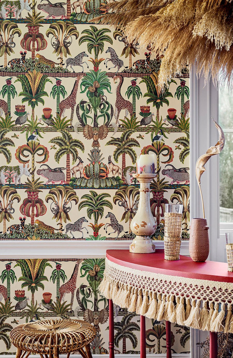 Afrika Kingdom Wallpaper - Olive Green & Spring Green on Cream - 119/5026 - Cole & Son - Premier Wallcovering