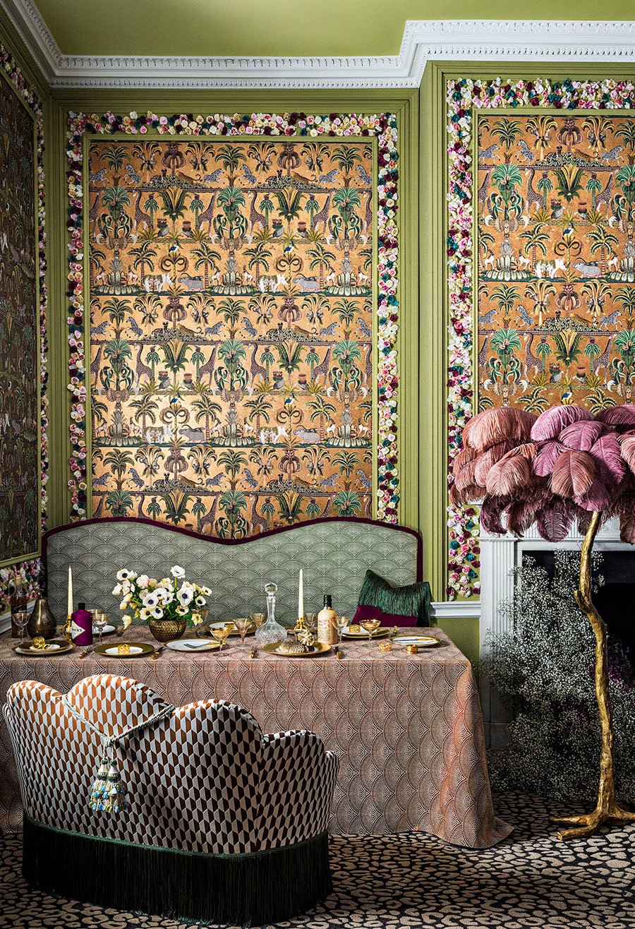 Afrika Kingdom Wallpaper - Olive Green & Spring Green on Metallic Bronze - 119/5025 - Cole & Son - Premier Wallcovering