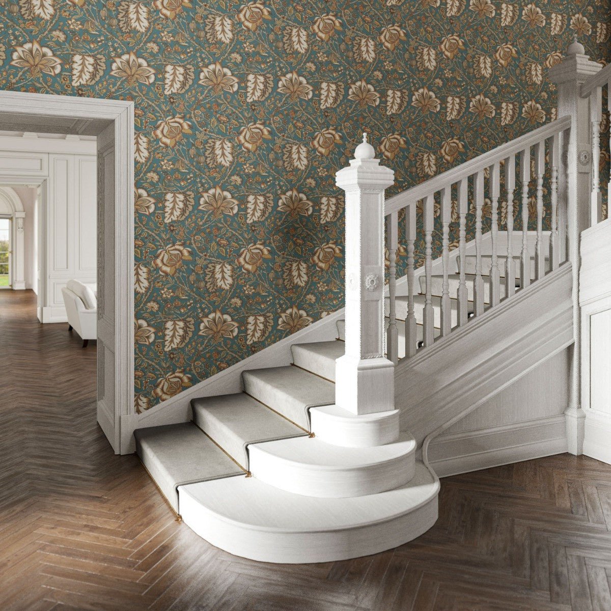 Afsana Wallpaper - Teal - Warner House - Premier Wallcovering