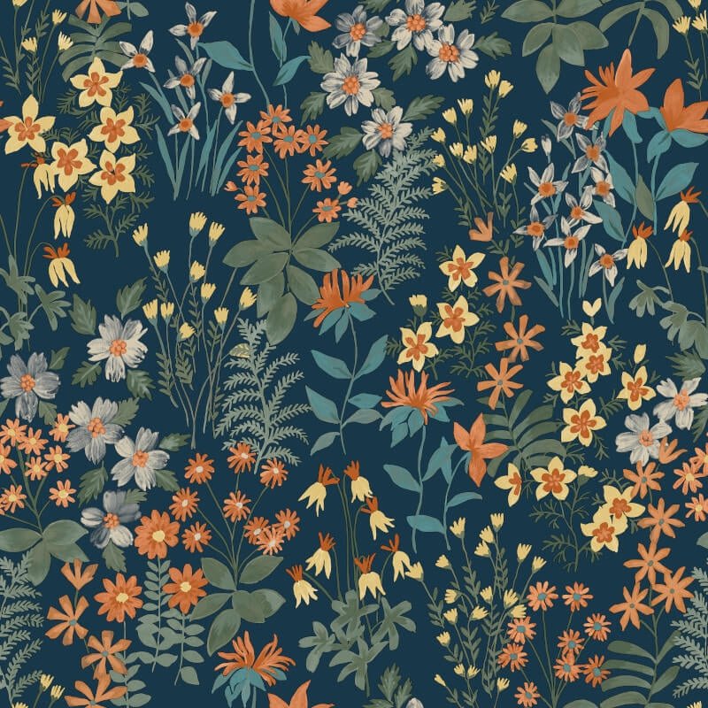 Agnala Floral Wallpaper - Navy Multi - Grandeco - A70903 - Premier Wallcovering