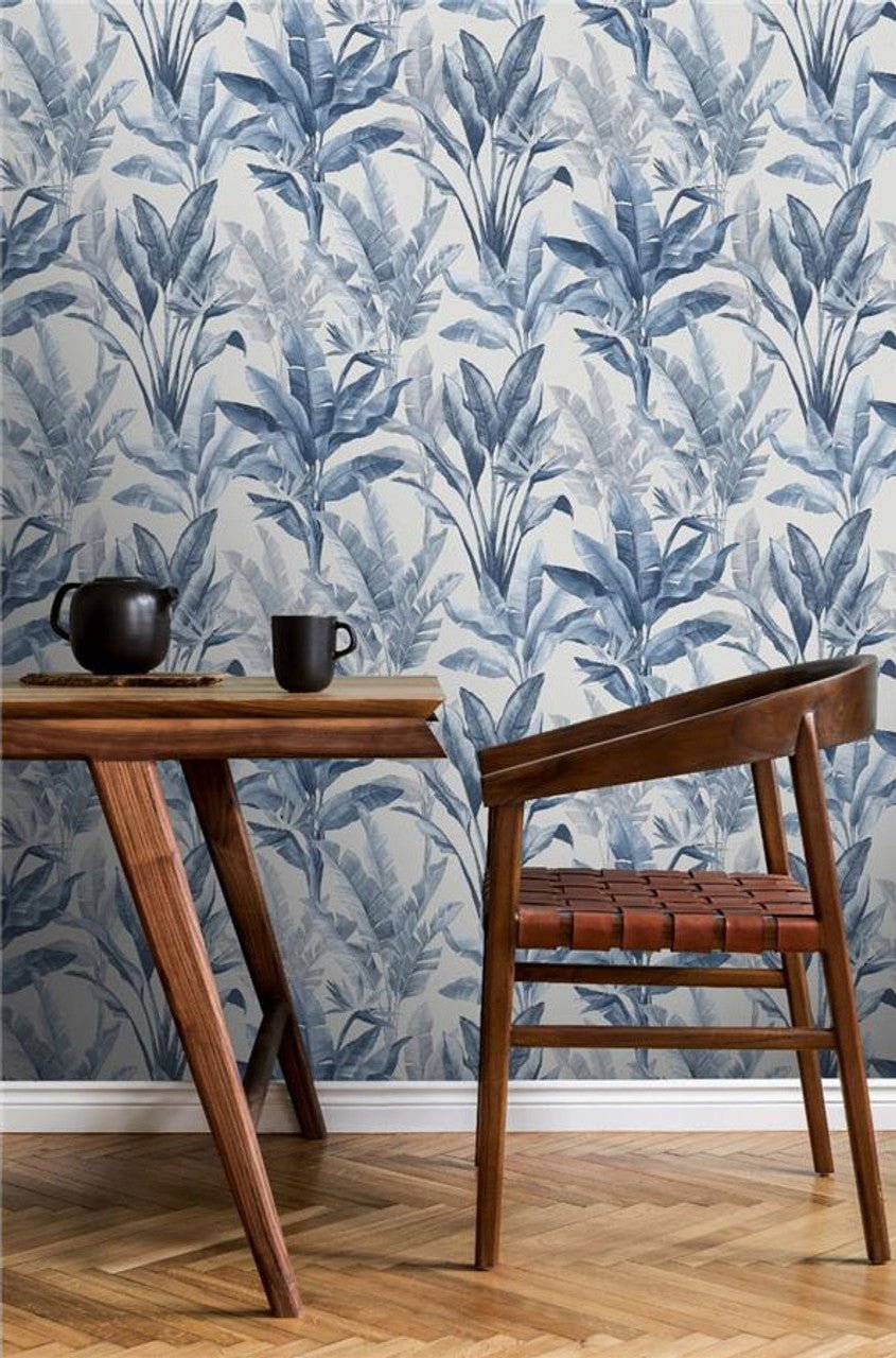Akari Elegant Homes Madagascar Leaf Wallpaper - Blue - Rasch - 282893 - Premier Wallcovering