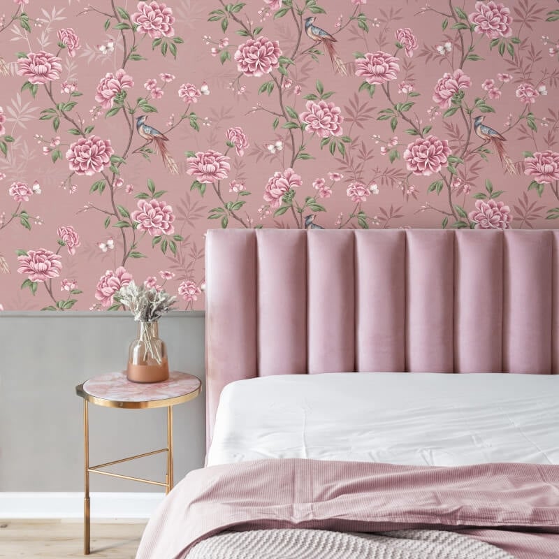 Akina Floral Wallpaper - Blush - Crown - M1726 - Premier Wallcovering