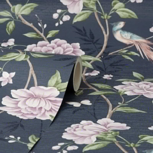Akina Floral Wallpaper - Navy - Crown - M1723 - Premier Wallcovering