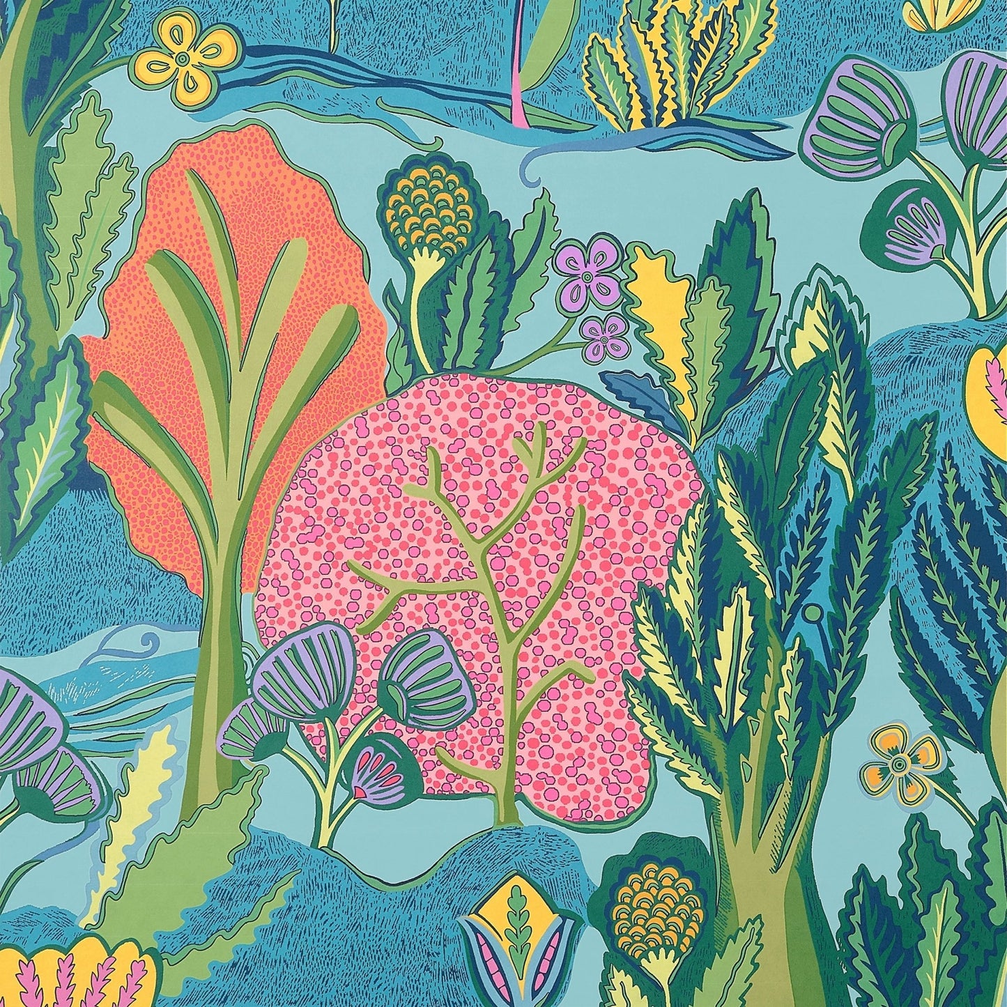 Albero Wallpaper - Tangerine & Turquoise - Thibaut - T45012 - Premier Wallcovering