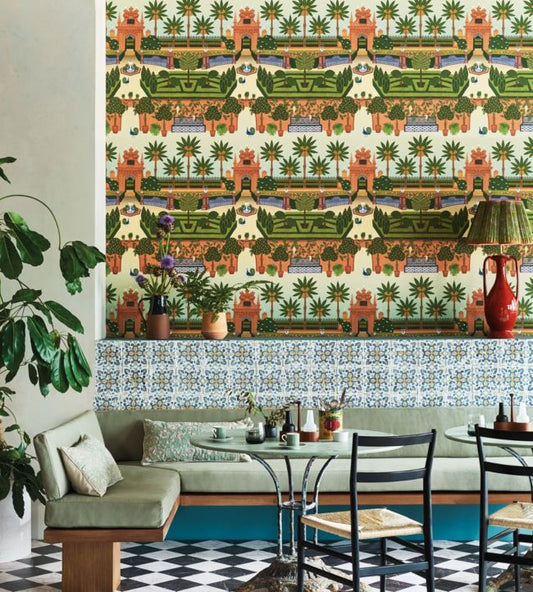 Alcazar Gardens Wallpaper - Terracotta & Spring Green Multi - 117/7020 - Cole & Son - Premier Wallcovering