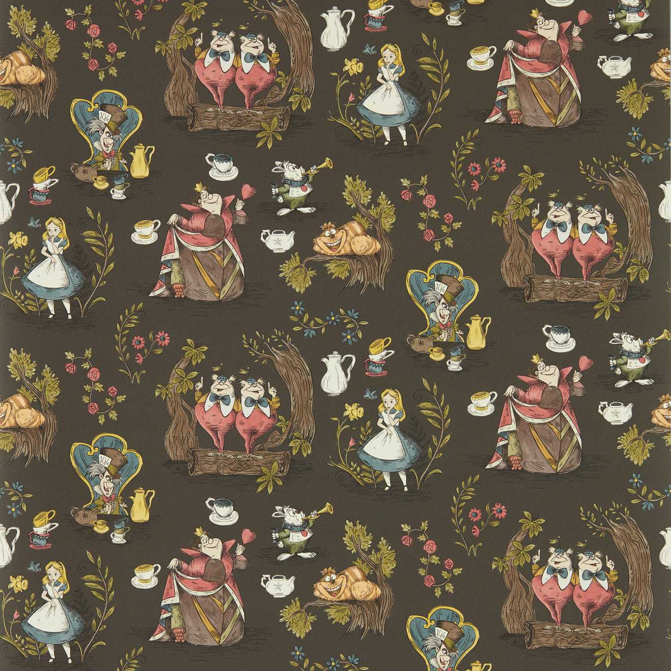 Alice In Wonderland Wallpaper - Chocolate - DDIW217288 - Sanderson - Premier Wallcovering