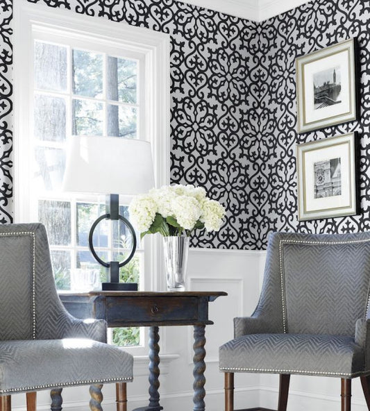 Allison Wallpaper - Aqua on Metallic Gold - Thibaut - T35176 - Premier Wallcovering