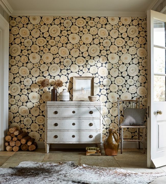 Alnwick Logs Wallpaper - Lacquer Black - DEBB216510 - Sanderson - Premier Wallcovering
