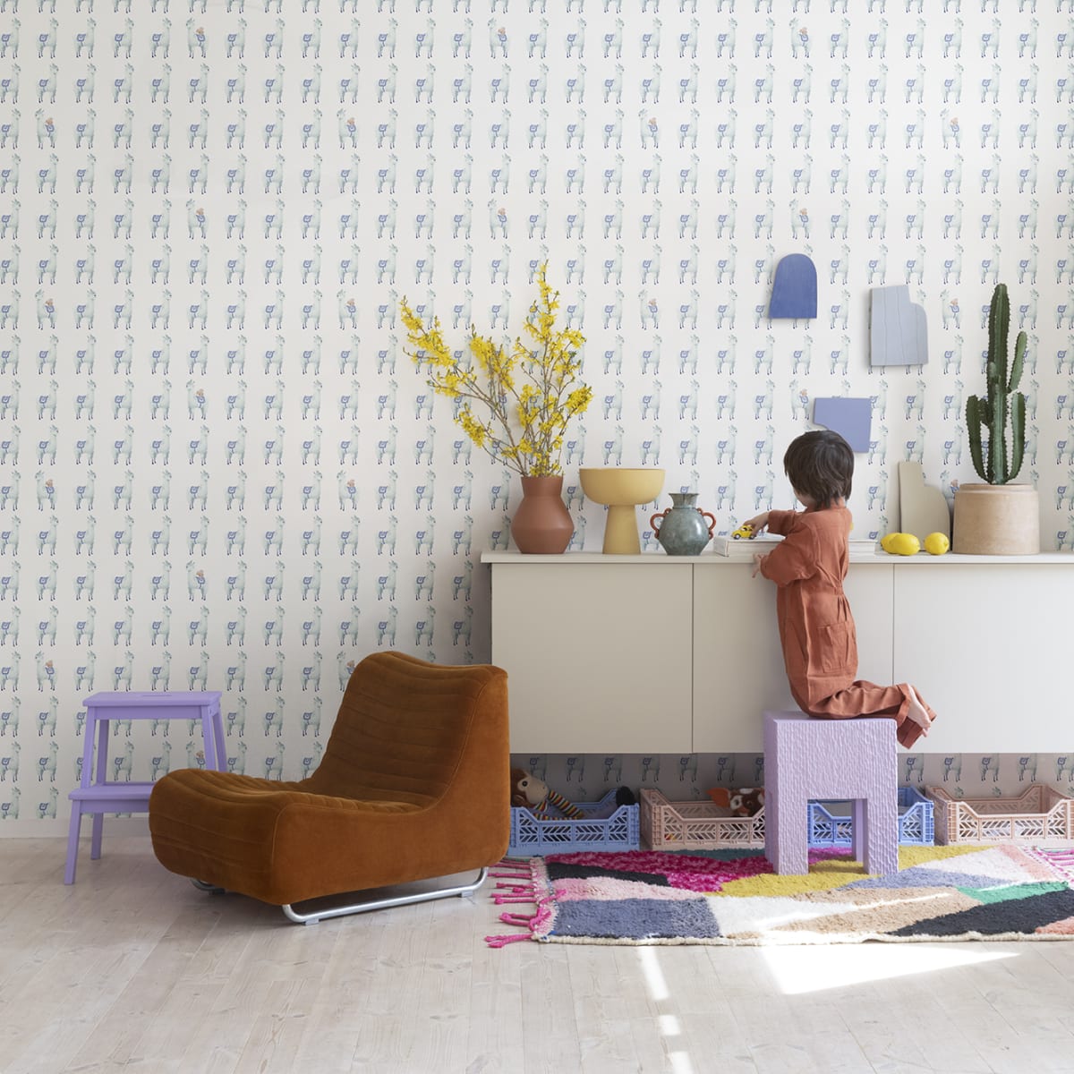 Alpaca Rebel Wallpaper - Sky - Rebel Walls - R18132 - Premier Wallcovering