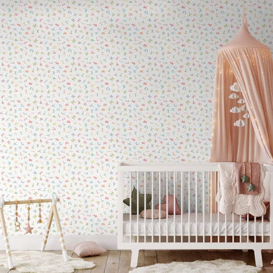 Alphabet Jumble Wallpaper - Soft Sorbet - Hoopla Walls - HWA1278W - Premier Wallcovering