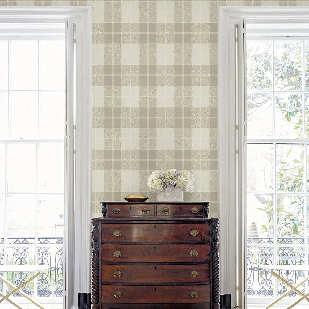 Altarinda Plaid Wallpaper - Creme Brulee - NextWall - NW58110 - Premier Wallcovering