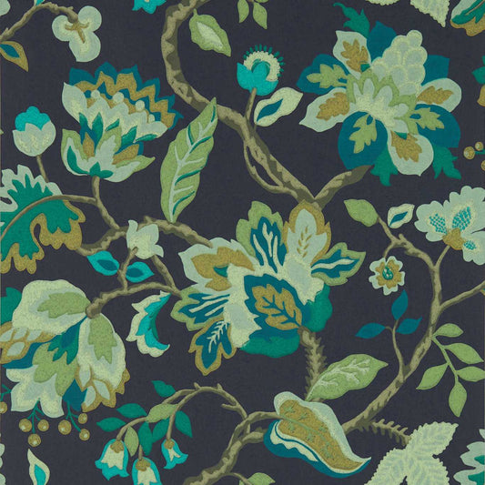 Amanpuri Wallpaper - Midnight/Eucalyptus - DOSW217044 - Sanderson - Premier Wallcovering