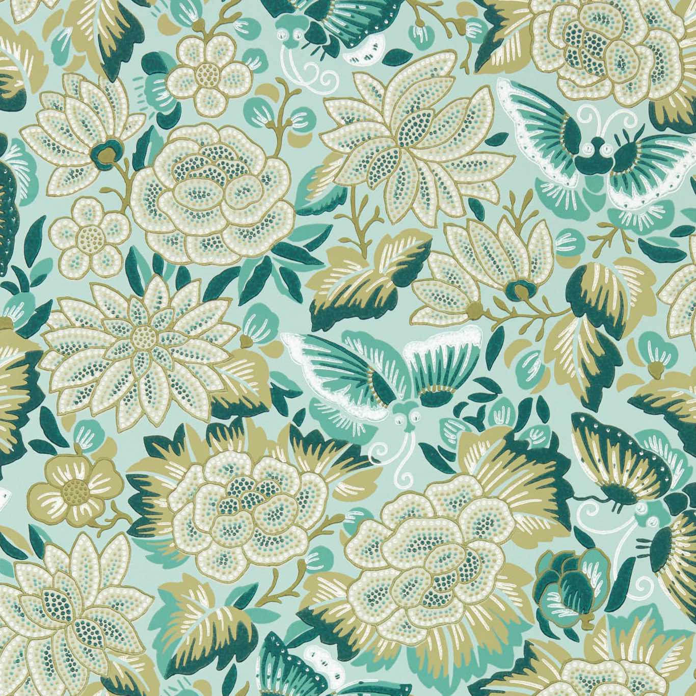 Amara Butterfly Wallpaper - Bamboo/ Fountain Green - DWAW217118 - Sanderson - Premier Wallcovering