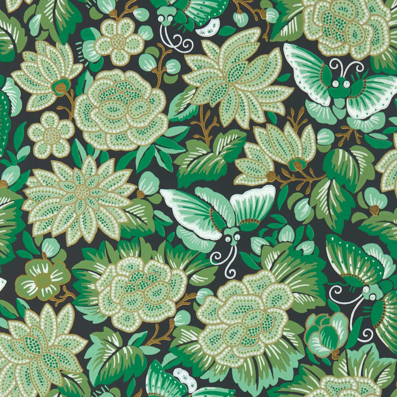 Amara Butterfly Wallpaper - Emerald/Ink Black - DWAW217117 - Sanderson - Premier Wallcovering