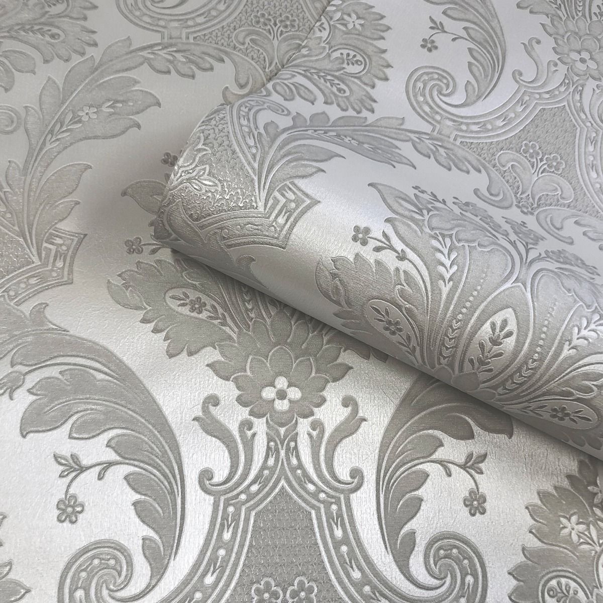 Amara Damask Wallpaper - Silver - Belgravia - 7370 - Premier Wallcovering