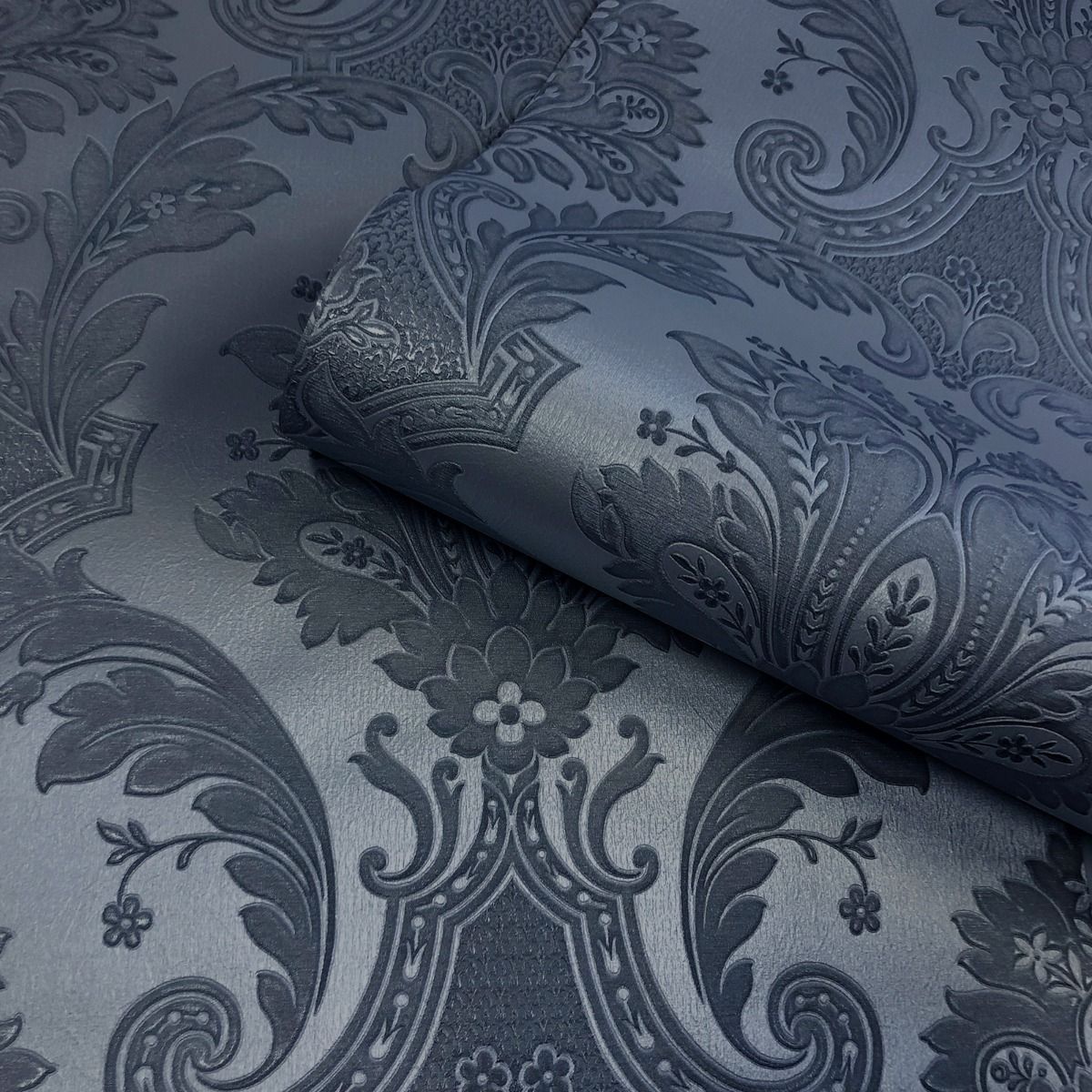 Amara Damask Wallpaper - Dark Blue - Belgravia - 7371 - Premier Wallcovering