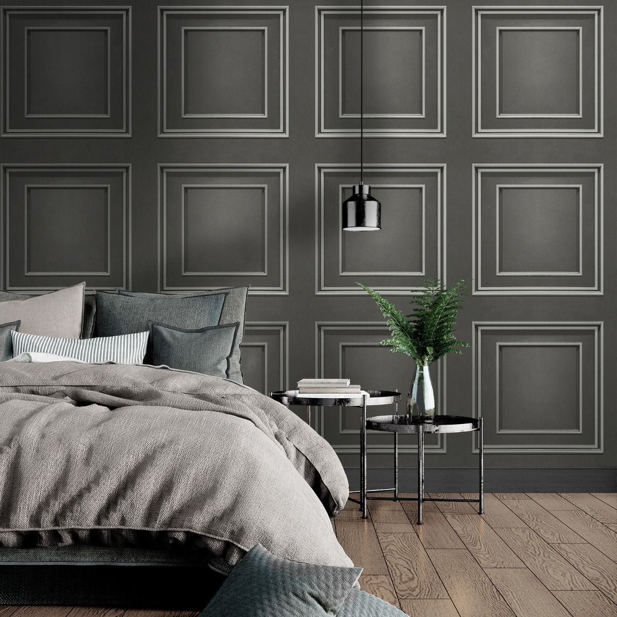 Amara Panel Vinyl Wallpaper - Silver / Gunmetal - Belgravia - 7390 - Premier Wallcovering