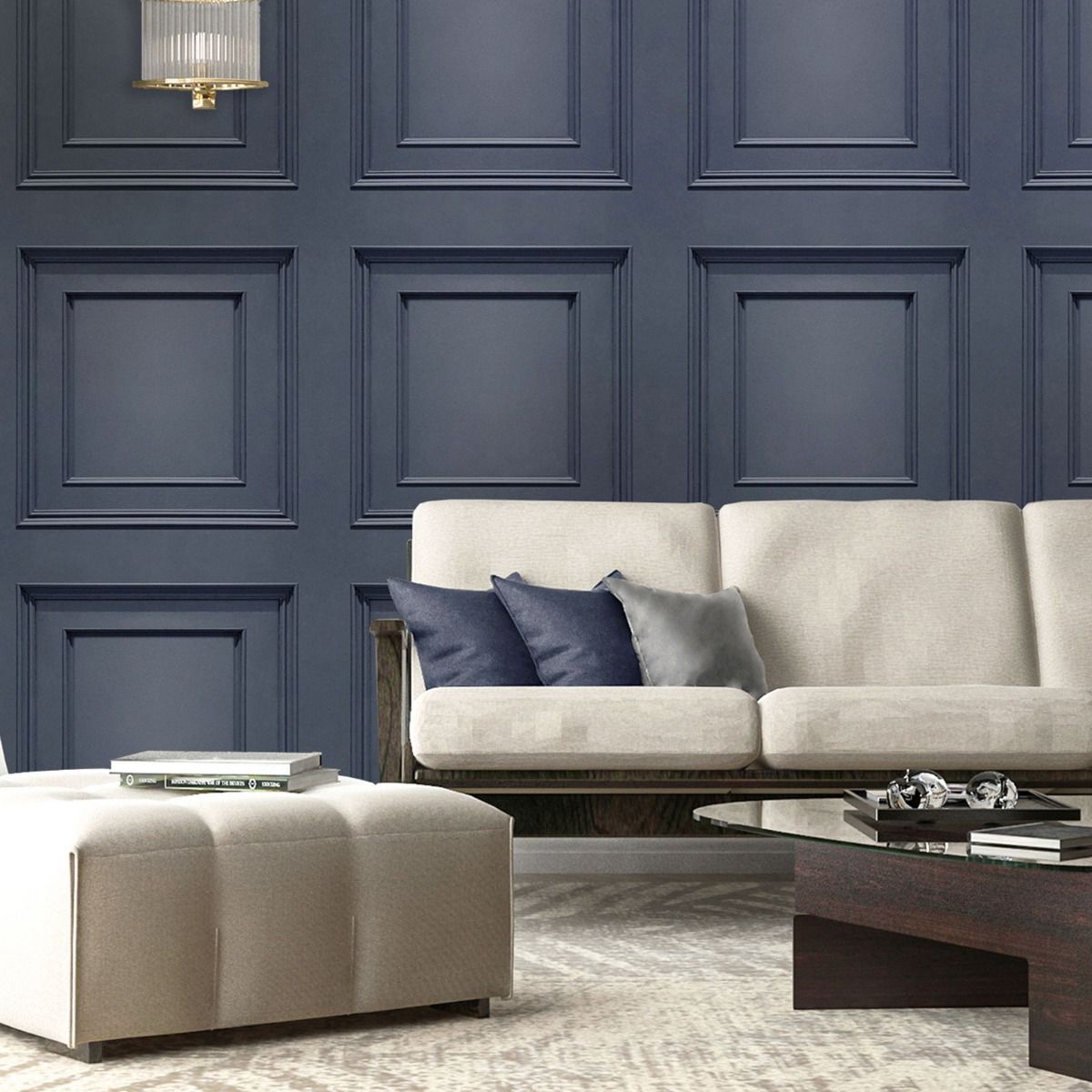 Amara Panel Vinyl Wallpaper - Dark Blue - Belgravia - 7375 - Premier Wallcovering