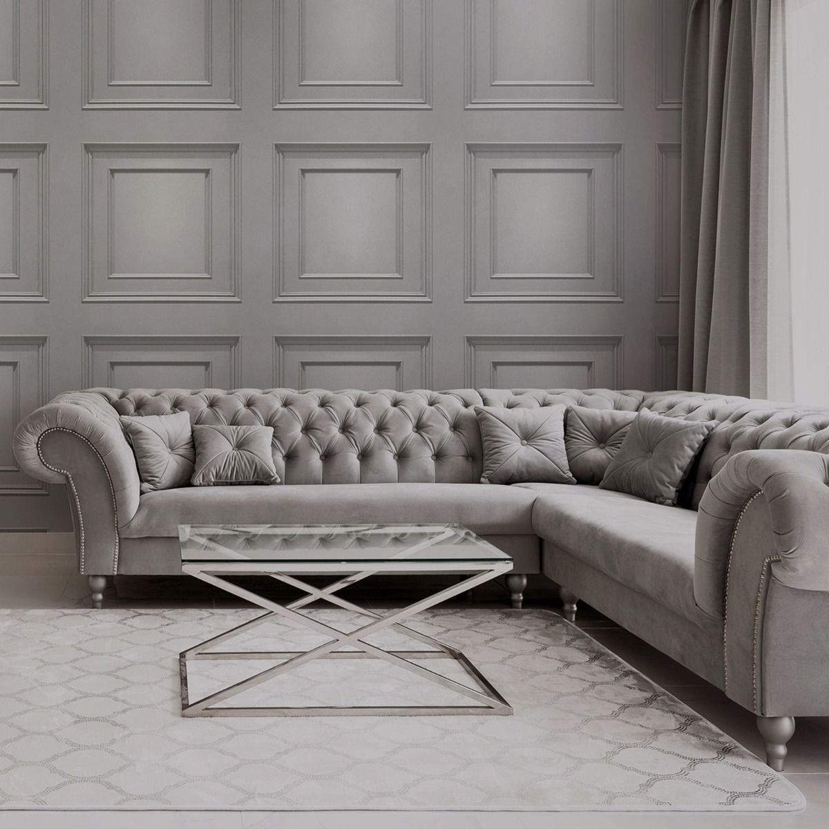 Amara Panel Vinyl Wallpaper - Silver - Belgravia - 7374 - Premier Wallcovering