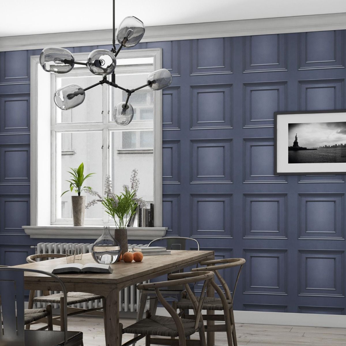 Amara Panel Vinyl Wallpaper - Dark Blue - Belgravia - 7375 - Premier Wallcovering