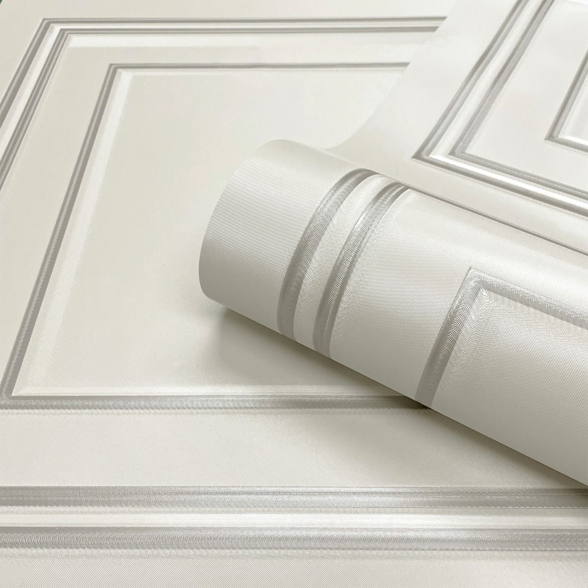 Amara Panel Vinyl Wallpaper - Off White / Silver - Belgravia - 7388 - Premier Wallcovering