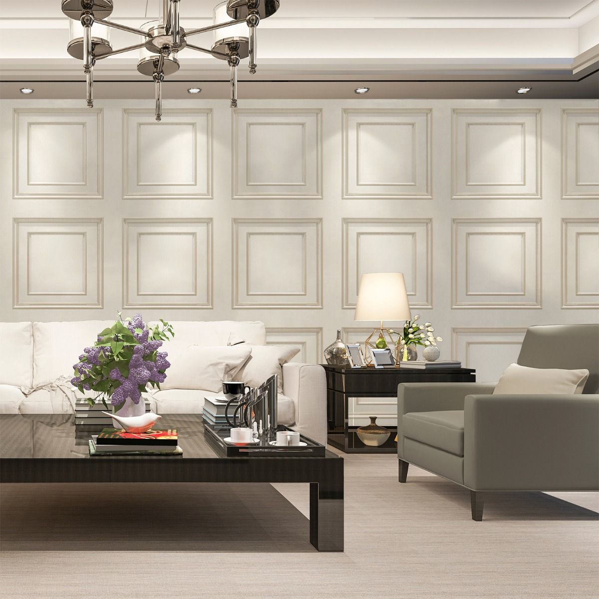 Amara Panel Vinyl Wallpaper - Cream / Soft Gold - Belgravia - 7389 - Premier Wallcovering