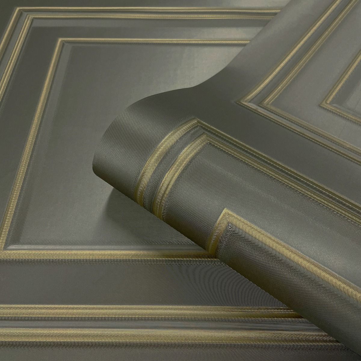 Amara Panel Vinyl Wallpaper - Charcoal / Gold - Belgravia - 7386 - Premier Wallcovering